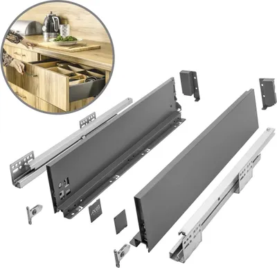 Zdjęcie produktu dla System szuflad GTV AXIS PRO I Zestaw szuflad z pełnym wysuwem i zintegrowanym tłumieniem I Antracyt I Nośność do 40 kg I Ciche zamykanie I Swobodny dostęp I Szerokość: 400 mm I Wysokość: 120 mm