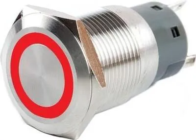 Produktbild von Schalter Taster beleuchtet LED 16 19 22mm Klingel Druckschalter Klingeltaster - Durchmesser: 19mm - Art: Schalter flacher Knopf - Beleuchtung: rot beleuchtet - Sockel: ohne Sockel
