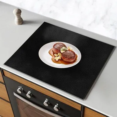 Image de Tapis de protection en silicone pour plaque à induction, 60 x 52 cm, imperméable, noir, résistant à la chaleur