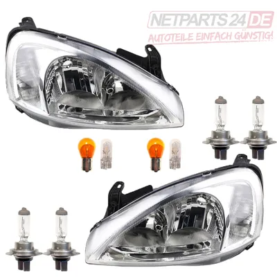 Zdjęcie produktu dla Johns, reflektory pasujące do Opel Corsa C lewy i prawy z żarówkami Sy. Valeo 1216000 09196231 1216093 09196232