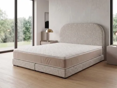 Produktbild von Polsterbett  LEON 1 mit Kopfteil, modernes gepolstertes Bett in 140 x 200 cm Farbe: Beige