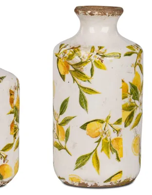 Zdjęcie produktu dla wazon dekoracyjny Formano Vintage Lemon | wazon na kwiaty z cytrynami w starym stylu | 21x10 cm
