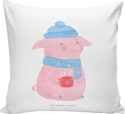 Produktbild von Mr. & Mrs. Panda kissen bedruckt Schweinchen Glühwein - Weiß - Geschenk, für sofa, zier, Dekokissen, Sofakissen, Spruch, Weihnachten, Betrunken, Weihnachtsmarkt