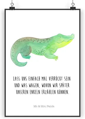 Produktbild von Mr. & Mrs. Panda Bild Krokodil DIN A3 - Weiß - Geschenk, Plakat, Deko, Meer, drucke, Wandbild, Kunstdruck, Krokodile, Freundin, Beste, Lieblingsmensch, Abenteuerlust