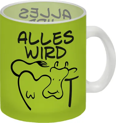 Produktbild von Alles wir KUHt Glas Tasse in grün zum Thema Bauernhof mit Kuh Motiv