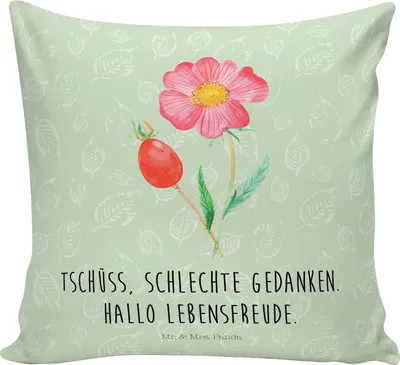 Produktbild von Mr. & Mrs. Panda kuschelkissen 40x40 Blume Hagebutte - Blattgrün - Geschenk, kissen bedruckt, Schlechte Gedanken, Polster, Sofa, Blumen, Lebensfreude, für