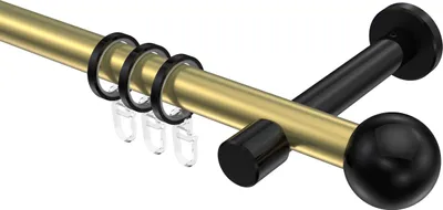 Produktbild von Interdeco Gardinenstange / Vorhangstange Messing-Optik / Schwarz, Typ Prestige Luino (Kugel), 20 mm Ø 1-läufig, 140 cm