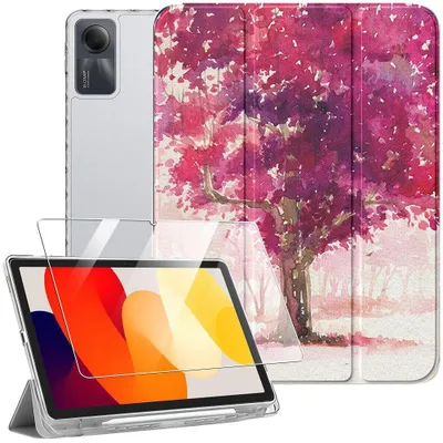 Image de Coque + Verre Trempé pour Xiaomi Redmi Pad SE 11 Pouces, Antichoc avec Porte-Stylet - Motif Arbre