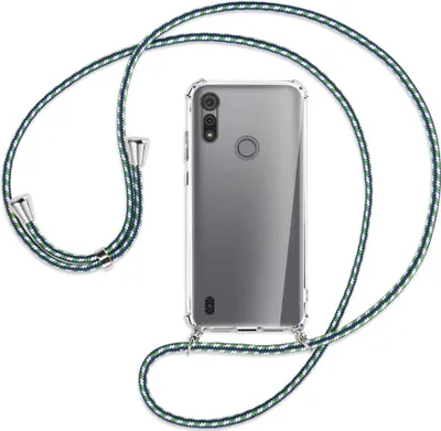 Produktbild von Handykette Backcover-Schutzhülle mit Band (Metall silberfarben) für Motorola Moto E6s - grün/blau/weiß