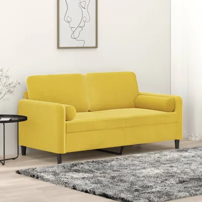 Produktbild von Design 2-Sitzer-Sofa mit Zierkissen Gelb 140 cm Samt, Schlafsofas 2024 Neu