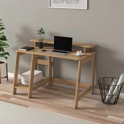 Produktbild von Skye Decor, Hochwertiger Schreibtisch, Eiche, 120 x 73 x 60 cm | 100% melaminbeschichtete Spanplatte, 18 mm dick | Mit zahlreichen Regalen, wandmontierbar, skandinavisches Design.