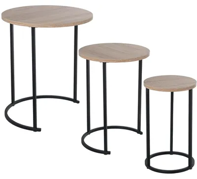 3er-Set Beistelltische, Holz/Metall, Schwarz/Eiche, 48x58 cm