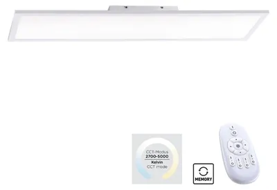 Obrázok produktu pre Obdĺžnikový LED stropný svietidlo s diaľkovým ovládaním FLAT, biele, 26 W, odtiene bielej, 1750 lm, kov, rozmery: 4,2 x 25 x 100 cm, IP20, Paul Neuhaus