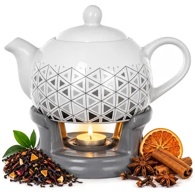 Image de Service de théière de 1 litre avec plaque chauffante, théière en porcelaine avec couvercle