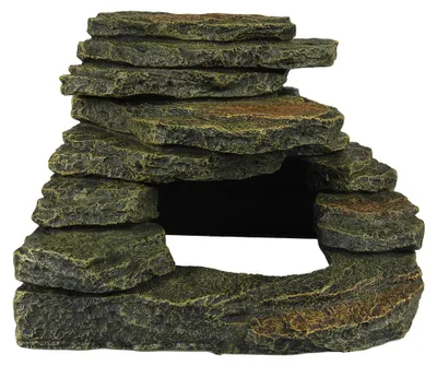 Productafbeelding van Terra Della Hoeksteen terrariumornament met zonnebadplaats en schuilgrot S-M-L S - 15,3x15,4x12CM
