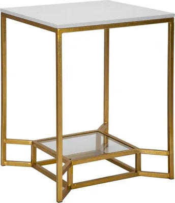 Immagine prodotto di Tavolinetto Double Marble 47x47x60 cm in Ferro e Vetro e Marmo Oro e Bianco