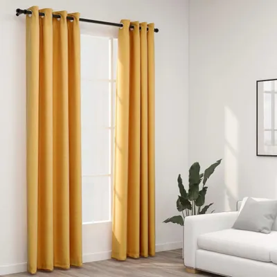 Produktbild von The Living Store Verdunkelungsvorhänge Ösen Leinenoptik 2 Stk. Gelb 140x225 cm