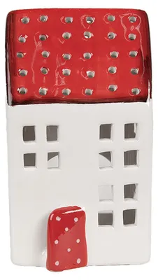 Obrázek produktu pro Clayre & Eef Stojánek na čajovou svíčku House 8x8x15 cm Bílý červený plast