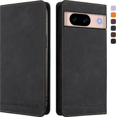 Produktbild von Hülle für Google Pixel 8A, Retro Kunstleder Ständer Klapphülle mit Kartenfächer und Magnetische Schwarz