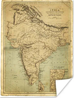 Produktbild von MuchoWow® Poster Illustration einer historischen Karte von Indien 90x120 cm - Wohnzimmer