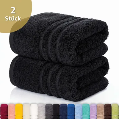 Produktbild von Lavea® 2er Set Duschtuch 70x140 cm, 100% Baumwolle – Weiches Frottee Duschtuch, Badetücher Set für Badezimmer, Frottierserie Elena - Schwarz
