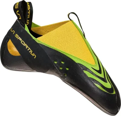Kletterschuh "Speedster" von La Sportiva in Schwarz und Gelb; mit elastischem Obermaterial und rutschfester Sohle.