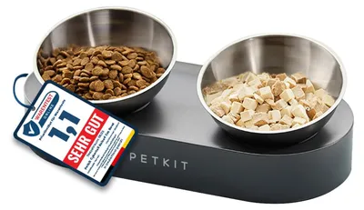 Produktbild von PETKIT CYBERTAIL Katzen Erhöhte Schüssel Edelstahl, Gekippter Hund Katzen Erhöhte Futternäpfe Lebensmittelqualität, rutschfeste No Spill Haustier Fütterungsschalen für Katzen und Kleine Hunde Schüssel-Set