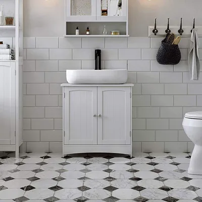 Produktbild von Waschbeckenunterschrank  Waschtisch Unterschrank Badezimmer mit 2 Türen Unterschrank Weiß 60x30x60cm