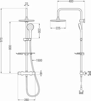 Produktbild von Mexen KT05 Brausegarnitur für Aufputzmontage mit Kopfbrause und Thermostatmischer, Schwarz - 771500593-70