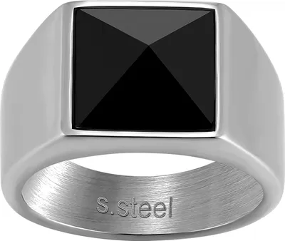 Produktbild von Karisma Männer Edelstahl 316L Silber Herrenring - Schwarzer Stein - RHX-103