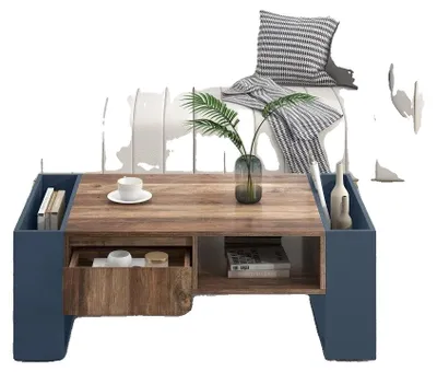 Produktbild von Couchtisch, elegantes Design, großzügiger Stauraum, natürlich+tiefe blaue