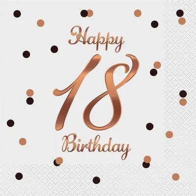 Produktbild von Happy 18 Birthday Servietten weiß, roségold 33cm, 20 St.