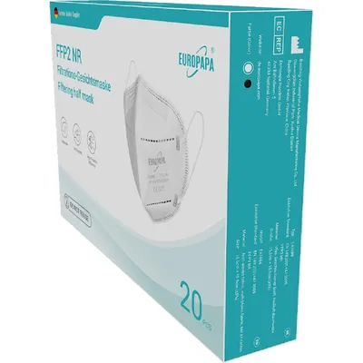 Produktbild von EUROPAPA 100x FFP2 Weiss Masken Atemschutzmaske 5-Lagen Staubschutzmasken hygienisch einzelverpackt Stelle EN149 Mundschutzmaske