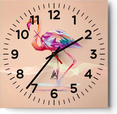 Produktbild von Wanduhr - Quadrat - Glasuhr - Flamingo Vogel Wasser - 30x30cm - Schleichendes Uhrwerk - Lautlos - zum Aufhängen bereit - Dekoration Modern - Wanddekoration aus Glas - C4AC30x30-3839