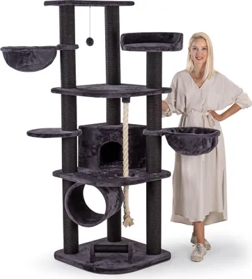 Produktbild von HAPPYPET Kratzbaum für Katzen groß 181 cm hoch - Stabiler Kletterbaum Katzenbaum, dicke Sisalsäulen mit 11 cm, Anthrazit