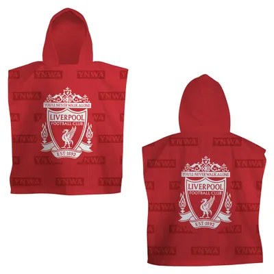Zdjęcie produktu dla Oficjalnie licencjonowany ponczo z kapturem klubu piłkarskiego Liverpool | wyjątkowo miękkie