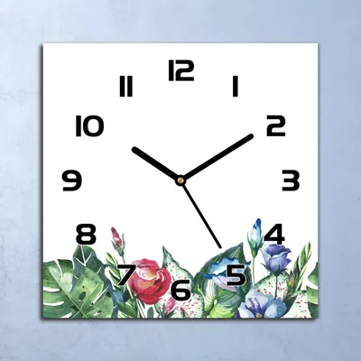 Produktbild von Wanduhr Echt-Glas-Küchenuhr Hawaii Pflanzen Quarz Lautlos 30x30 Deko Bilder