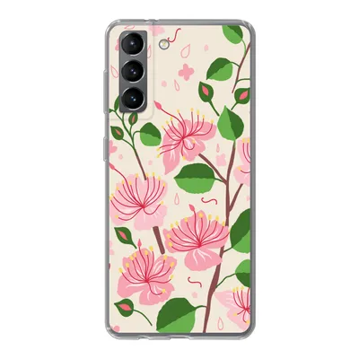 Produktbild von MuchoWow® Handyhülle Schutzhülle Hülle für Samsung Galaxy S21 Blume - Rosa - Blatt - Muster Silikon Softcase Handy Hülle - Softcase