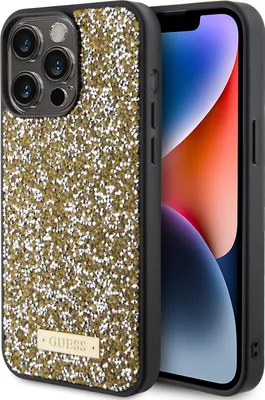 Immagine prodotto di Custodia Guess con logo in metallo e strass per iPhone 15 Pro Max, giallo