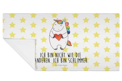 Produktbild von Mr. & Mrs. Panda Handtuch Einhorn Herz - Weiß - Geschenk, Einhörner, gesichtstuch, Frotteehandtuch, frottee, Flauschtuch, Witzig, Freundin, Unicorn, Lustig, 50x100