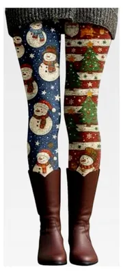 Produktbild von Weihnachtsleggings für Damen, warme Winterleggings mit hohem Bund und Weihnachtsdruck