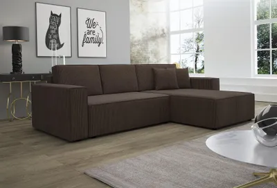 Produktbild von Ecksofa Schlafsofa Sofa CONOR Stoff Dunkelbraun Ottomane Rechts