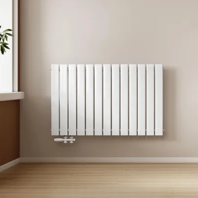 Zdjęcie produktu dla EMKE grzejnik poziomy, dekoracyjny grzejnik panelowy 630x1000mm biały jednowarstwowe płaskie podłączenie boczne ogrzewania, 730W bez elementu grzejnego