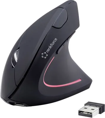 Produktbild von Renkforce RF-WM-322 Ergonomische Maus Funk Optisch Schwarz 5 Tasten 1600 dpi Ergonomisch, Wiederaufladbar