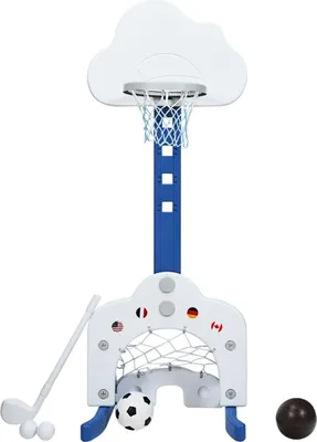 Immagine prodotto di Set sportivo 3 in 1 per bambini: basket regolabile, calcio, golf
