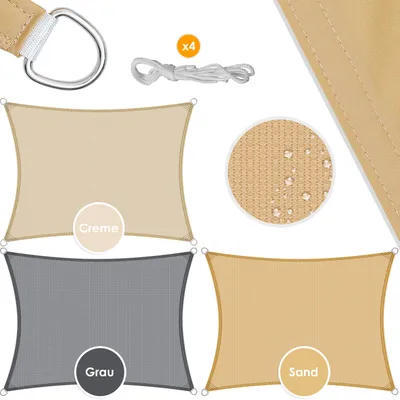 Produktbild von Kesser® Sonnensegel Sonnenschutz Windschutz | HDPE Gewebe | wasserabweisend & windabweisend | 5-Fach quer vernäht robust & stabil Schattenspender Garten Balkon Terrasse , Form:Rechteck, Farbe:Sand, Größe:2x3m