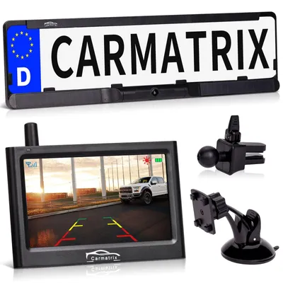 Produktbild von CARMATRIX Solar Funk Rückfahrkamera mit Monitor Rückfahrsystem kabellos mit Solarpanel (Versandrückläufer)