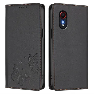 Obrázek produktu pro Kožené pouzdro pro Samsung Galaxy Xcover5, motýlí ražbou, peněženkové flip pouzdro se stojánkem Černá