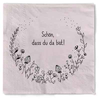 Produktbild von Sovie HOME Serviette "Schön, dass du da bist" in Rosé aus Tissue 33 x 33 cm, 3-lagig, 1/4 Falz, 20 Stück