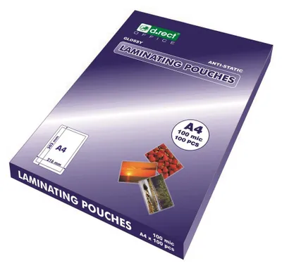 Immagine prodotto di D.RECT 8645 Film di laminazione a caldo trasparente lucido, DIN A4 100 micron, confezione 100 pezzi